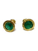 Handcrafted Colombian Emerald Studs in Textured 22K Gold – 4.45 Carats