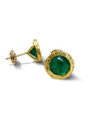 Handcrafted Colombian Emerald Studs in Textured 22K Gold – 4.45 Carats
