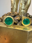 Handcrafted Colombian Emerald Studs in Textured 22K Gold – 4.45 Carats