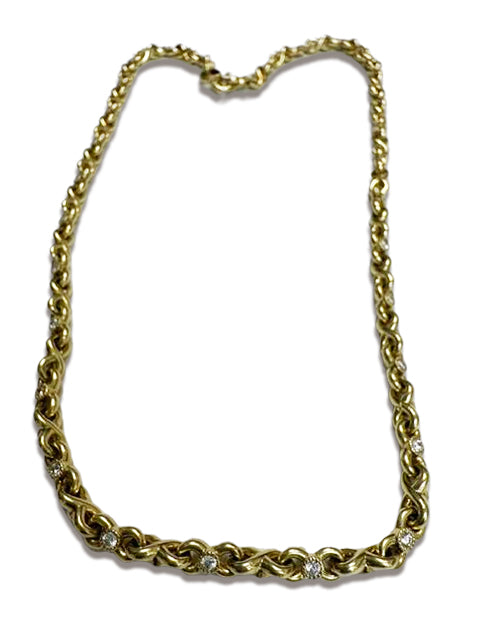 18K Yellow Gold Infinity Link Chain Necklace with Diamonds and Customizable Gemstone Clasp