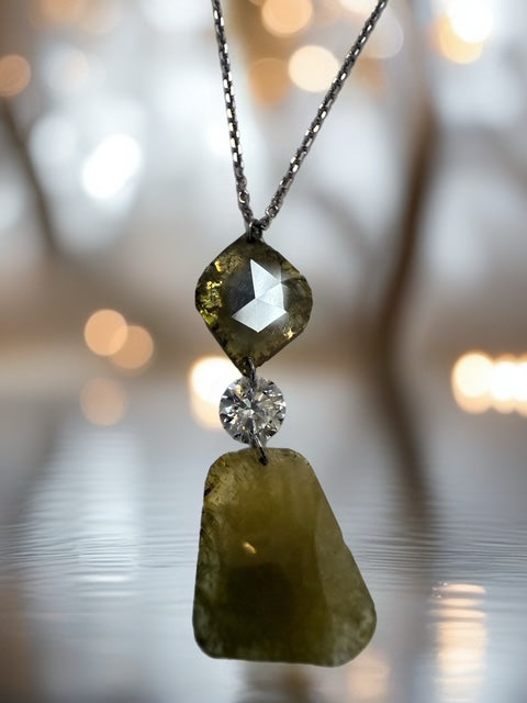 Sliced Diamond Trio Pendant in 14k White Gold