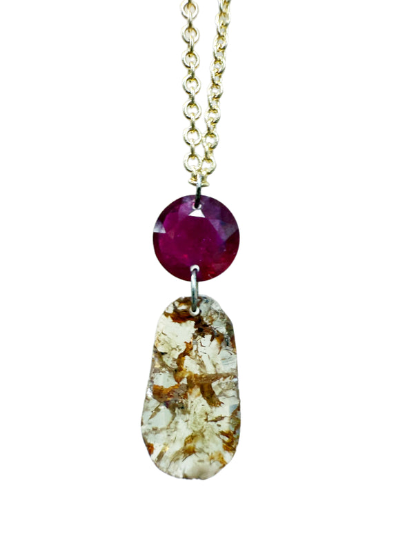 Ruby & Slice Diamond Drop Pendant in 14K Yellow Gold — A Symbol of Strength and Radiance