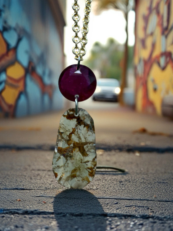 Ruby & Slice Diamond Drop Pendant in 14K Yellow Gold — A Symbol of Strength and Radiance