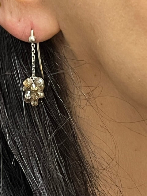 Natural Briolette Diamond Cluster Earrings on 14K White Gold Chain – TCW 11.00