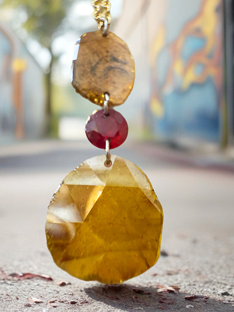 1.35 ct Natural Diamond & 0.20 ct Ruby Pendant on 14k Gold Chain