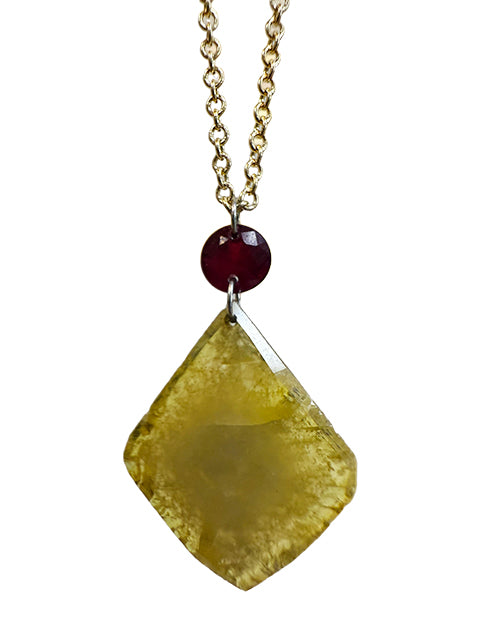 Chic Sliced Diamond & Ruby Talisman Necklace
