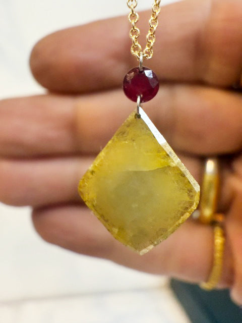 Chic Sliced Diamond & Ruby Talisman Necklace