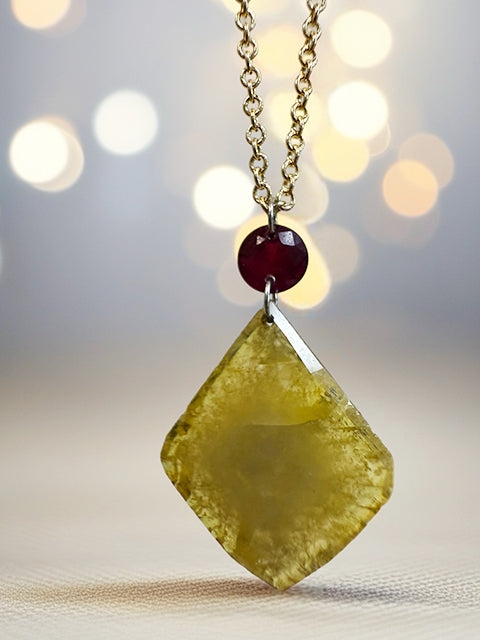 Chic Sliced Diamond & Ruby Talisman Necklace