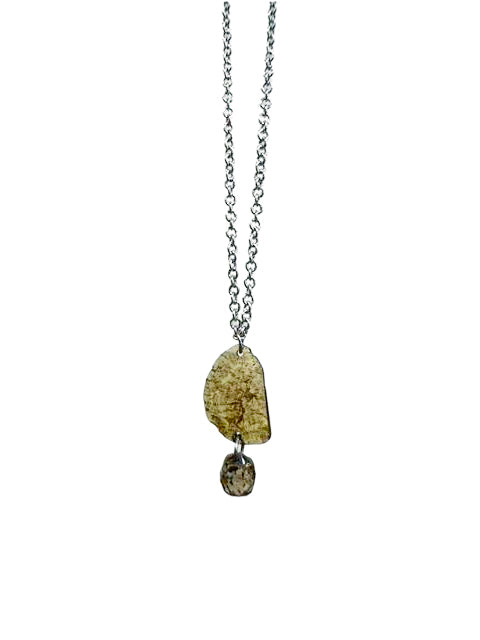 Sliced Diamond & Cognac Briolette Pendant Necklace – 14k White Gold