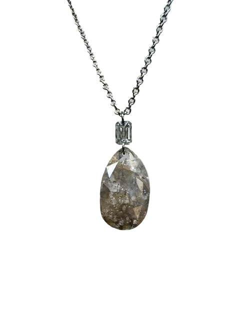 Icy Rose-Cut Diamond Pendant with Emerald Cut