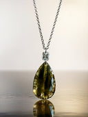 3.15ct Gray-Green Rose Cut Diamond Pendant with Emerald Cut Accent – 14k White Gold, 18” Chain