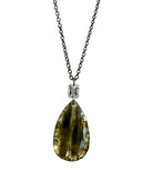 3.15ct Gray-Green Rose Cut Diamond Pendant with Emerald Cut Accent – 14k White Gold, 18” Chain