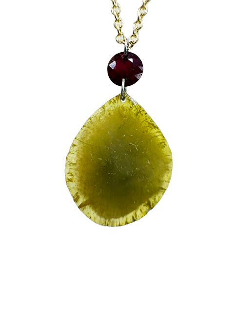 Greenish Hue Slice Diamond Talisman with Ruby Spark