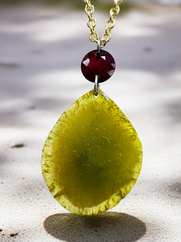 Greenish Hue Slice Diamond Talisman with Ruby Spark
