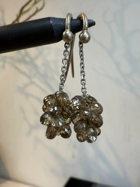 Natural Briolette Diamond Cluster Earrings on 14K White Gold Chain – TCW 11.00