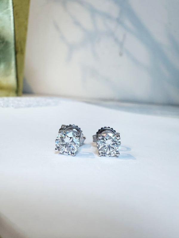 Lab-Grown Diamond Stud Earrings – VVS2 F Color, 1.48 TCW in 14k White Gold