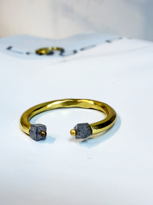 One of a Kind 22k Gold Open Band Ring with Salt & Pepper Cube Diamonds (.80 TCW)