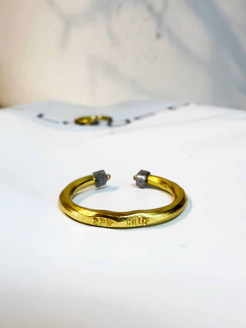 One of a Kind 22k Gold Open Band Ring with Salt & Pepper Cube Diamonds (.80 TCW)