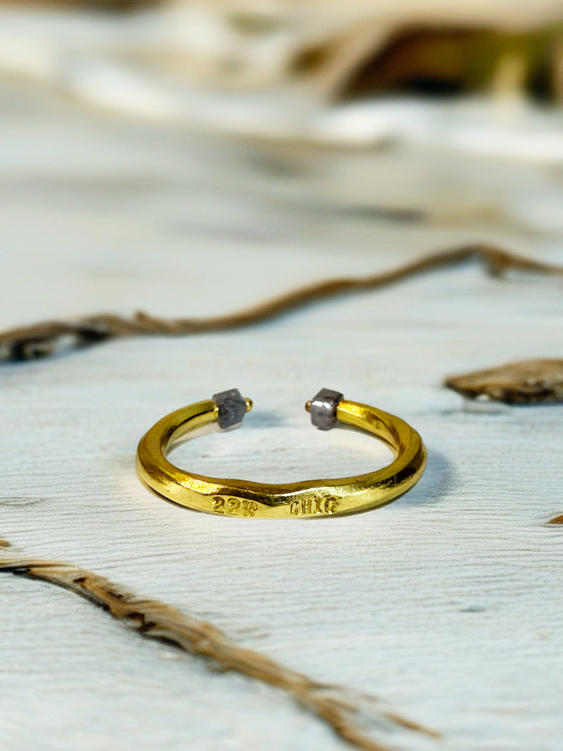 One of a Kind 22k Gold Open Band Ring with Salt & Pepper Cube Diamonds (.80 TCW)
