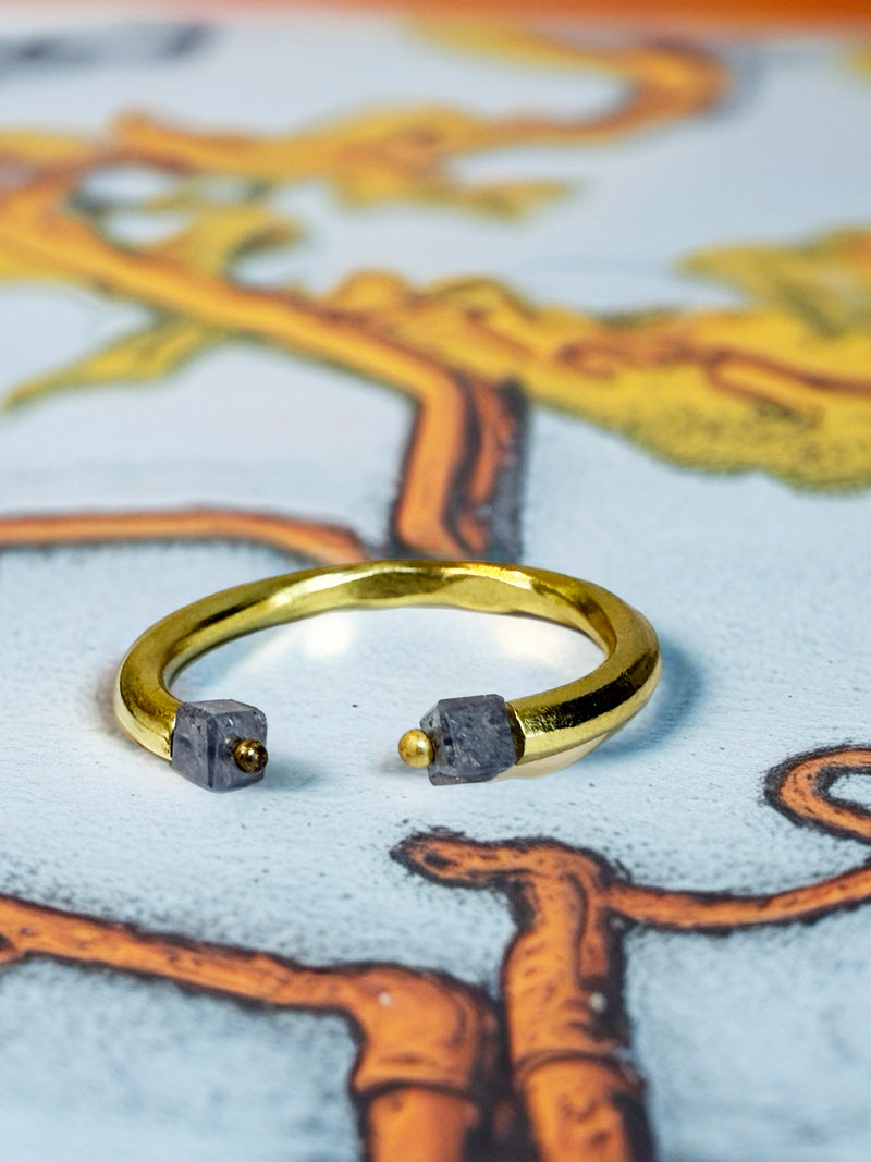 One of a Kind 22k Gold Open Band Ring with Salt & Pepper Cube Diamonds (.80 TCW)