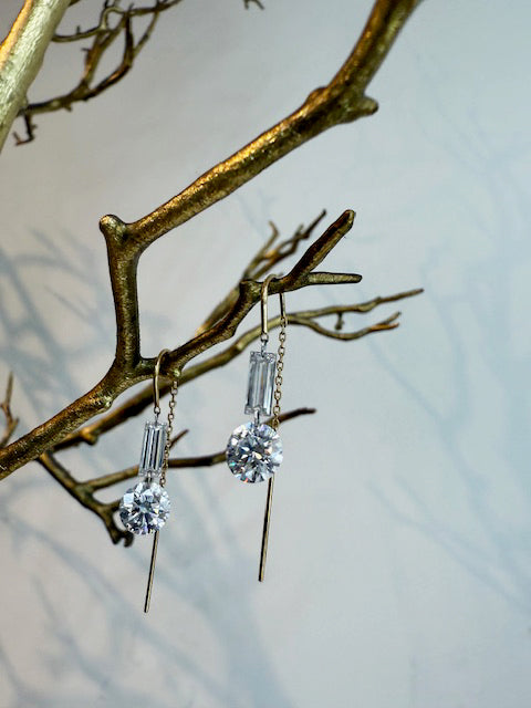 3.16 TCW Certified Lab-Grown Diamond Drop Earrings with Invisible Baguettes in 14k Gold