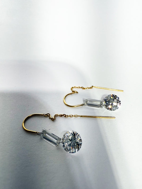 3.16 TCW Certified Lab-Grown Diamond Drop Earrings with Invisible Baguettes in 14k Gold