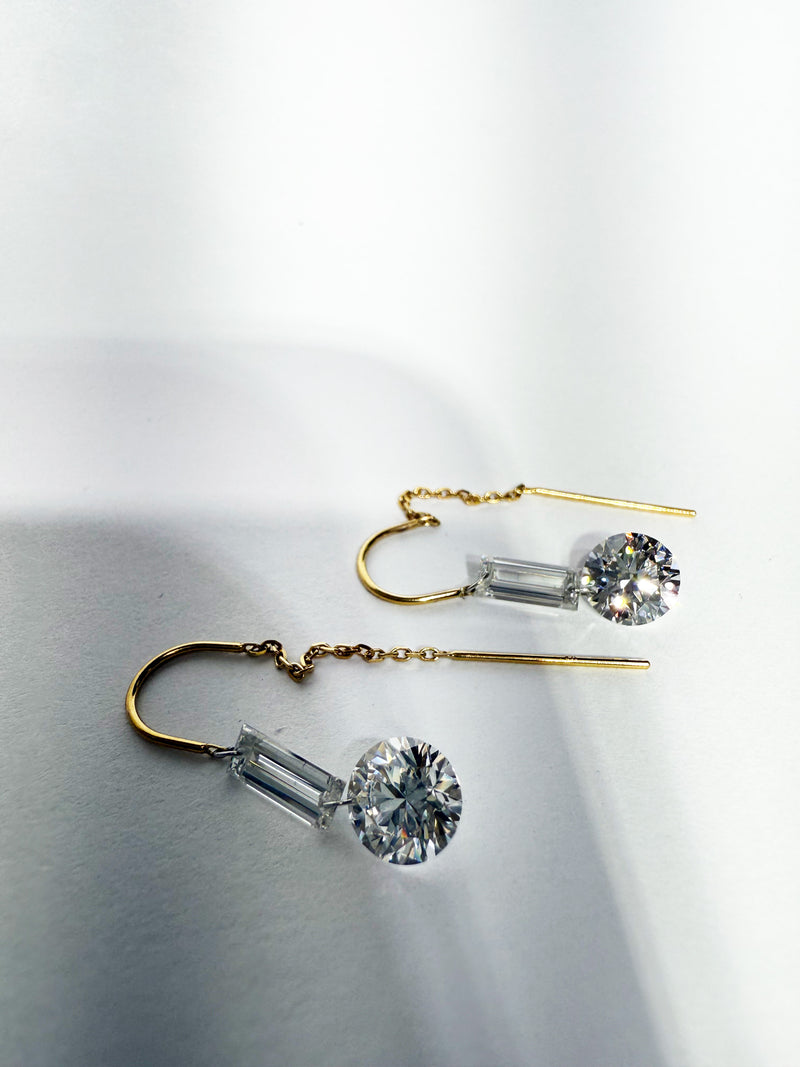 3.16 TCW Certified Lab-Grown Diamond Drop Earrings with Invisible Baguettes in 14k Gold