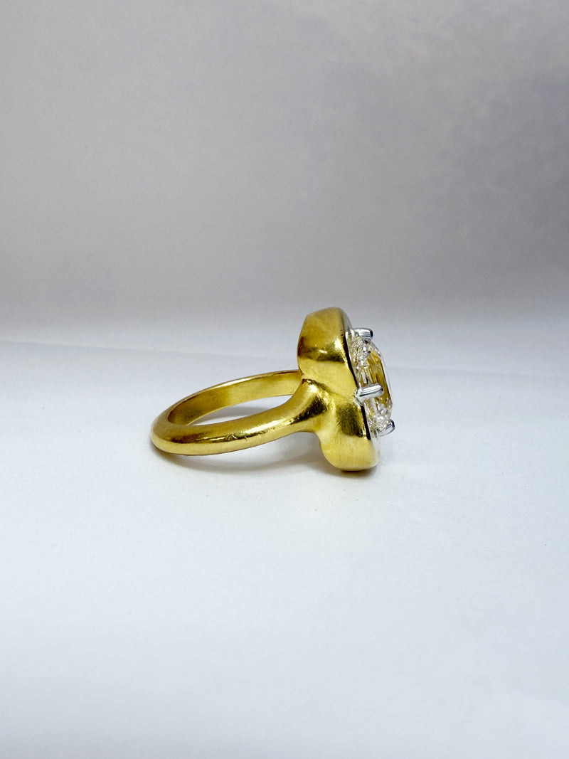 3.05ct E VS1 Old Mine Cushion Lab Diamond Ring in 22K Gold & Platinum