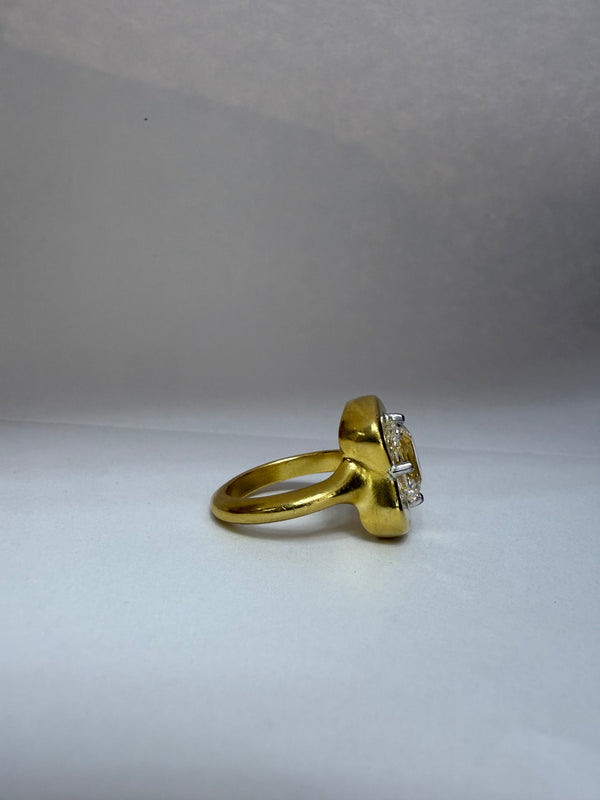 3.05ct E VS1 Old Mine Cushion Lab Diamond Ring in 22K Gold & Platinum