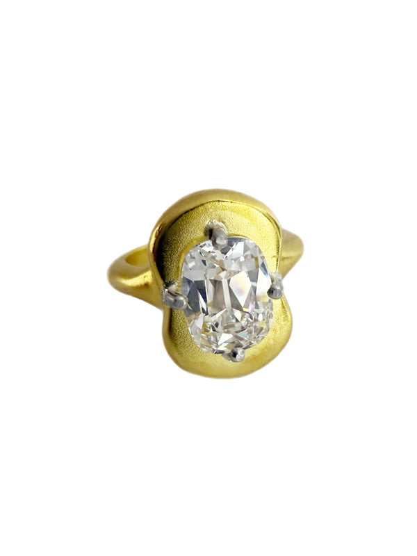 3.05ct E VS1 Old Mine Cushion Lab Diamond Ring in 22K Gold & Platinum