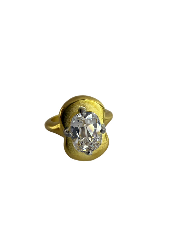 3.05ct E VS1 Old Mine Cushion Lab Diamond Ring in 22K Gold & Platinum