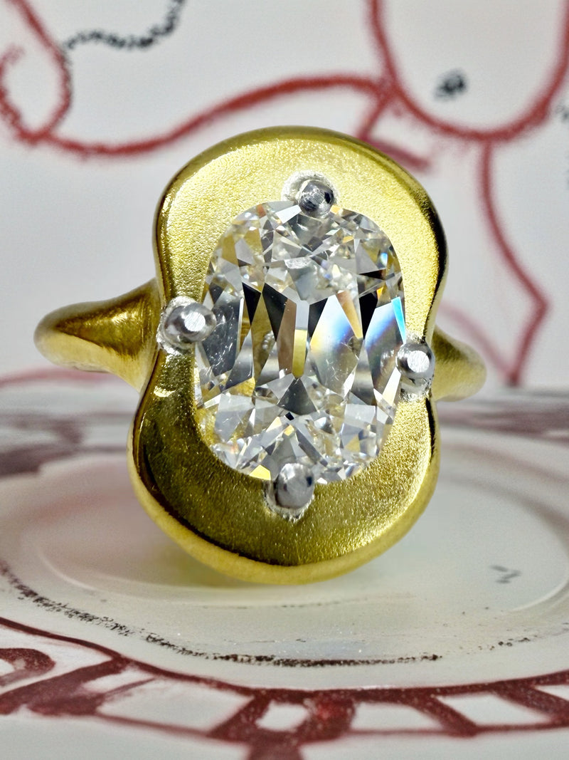 3.05ct E VS1 Old Mine Cushion Lab Diamond Ring in 22K Gold & Platinum
