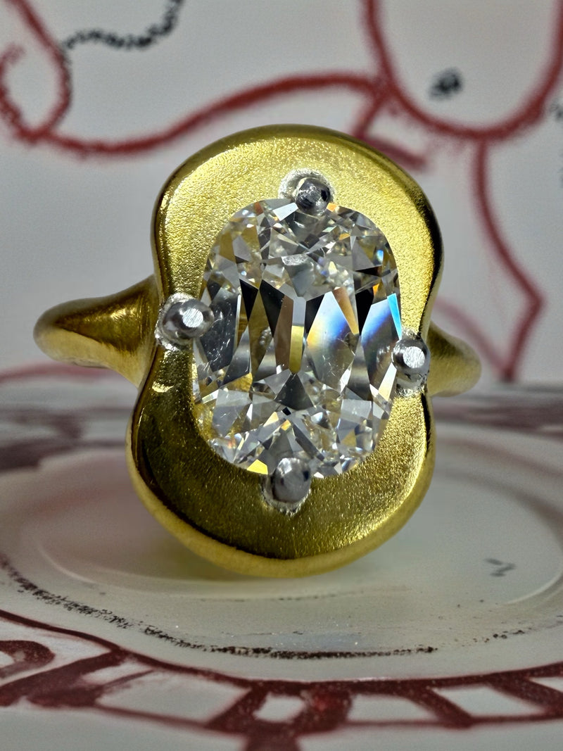 3.05ct E VS1 Old Mine Cushion Lab Diamond Ring in 22K Gold & Platinum