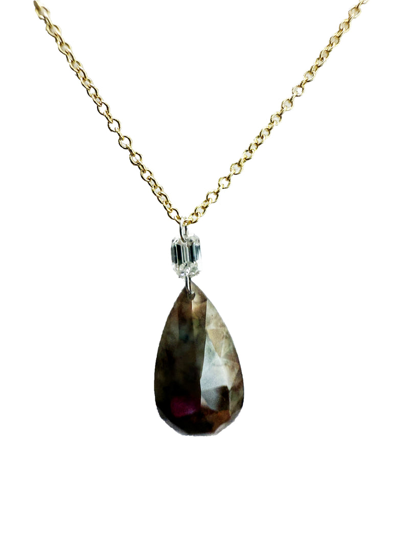 Brown Rose-Cut Diamond Talisman Pendant Necklace – 2.10ct with Emerald-Cut Accent on 14k Gold