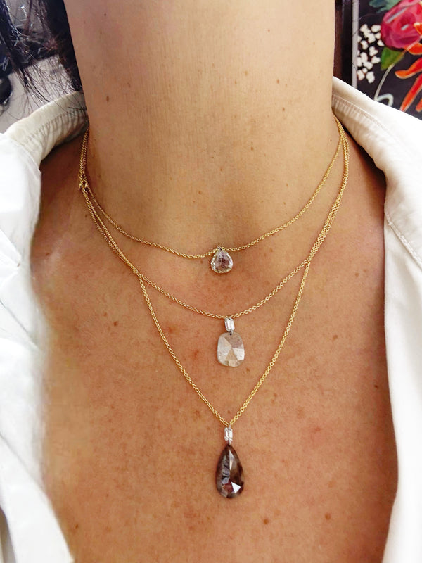 Brown Rose-Cut Diamond Talisman Pendant Necklace – 2.10ct with Emerald-Cut Accent on 14k Gold