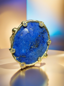 One-of-a-Kind 22K Gold Lapis Ring with Natural Diamonds & Hidden Rubies