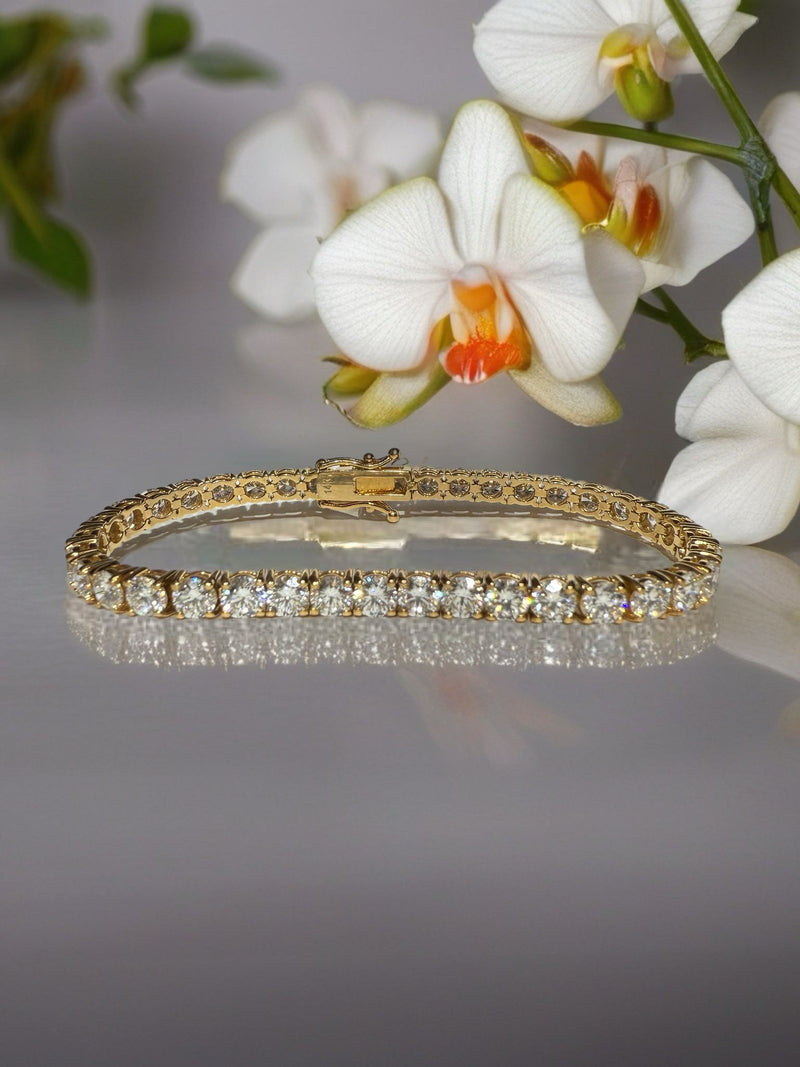 14K Yellow Gold Tennis Bracelet with 12.0ct 4.3mm Lab-Grown Diamonds (E-F, VVS Clarity)