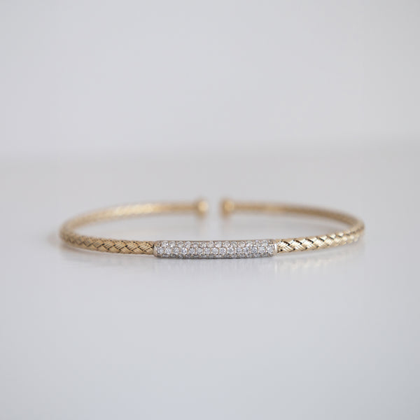 14K Two Tone Gold Woven Bangle with 1.25ct pavé set Lab-Grown Diamonds (E Color, VS1 Clarity)