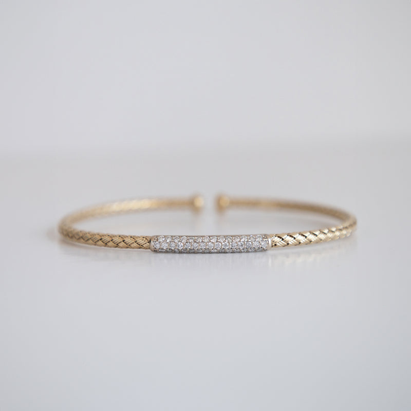 14K Two Tone Gold Woven Bangle with 1.25ct pavé set Lab-Grown Diamonds (E Color, VS1 Clarity)