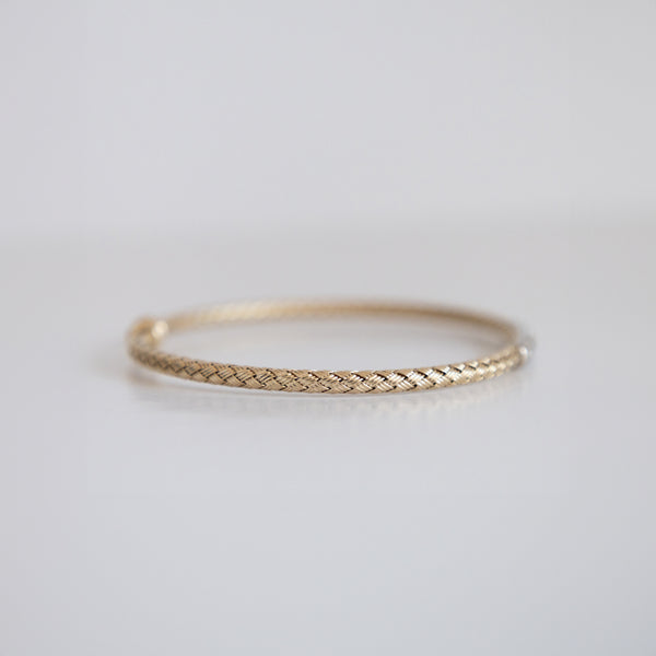 14K Two Tone Gold Woven Bangle with 1.25ct pavé set Lab-Grown Diamonds (E Color, VS1 Clarity)