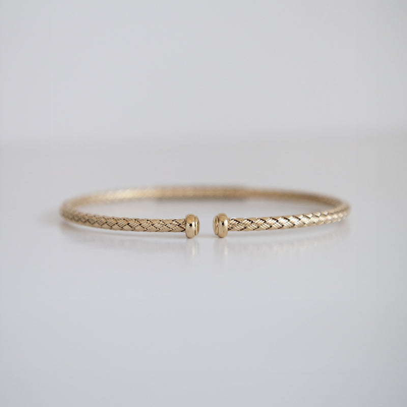 14K Two Tone Gold Woven Bangle with 1.25ct pavé set Lab-Grown Diamonds (E Color, VS1 Clarity)