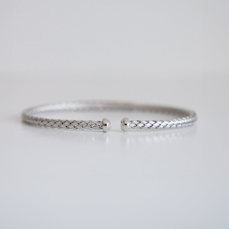 14K White Gold Woven Bangle with 1.25ct Lab-Grown Diamonds (E Color, VS1 Clarity)