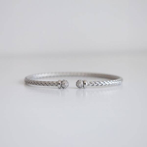 14K White Gold Woven Bangle Tipped with 1.5ct Pavé Set Lab-Grown Diamonds (E Color, VS1 Clarity)