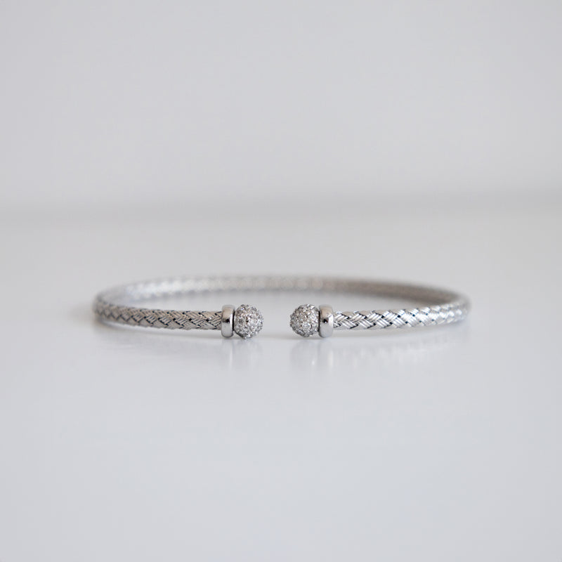 14K White Gold Woven Bangle Tipped with 1.5ct Pavé Set Lab-Grown Diamonds (E Color, VS1 Clarity)