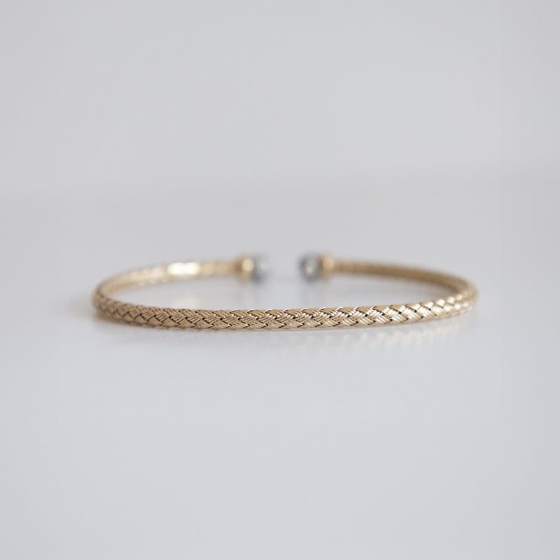 14K Two-Tone Gold Woven Bangle Tipped with 1.5ct Pavé Set Lab-Grown Diamonds (E Color, VS1 Clarity)