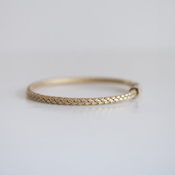 14K Two-Tone Gold Woven Bangle Tipped with 1.5ct Pavé Set Lab-Grown Diamonds (E Color, VS1 Clarity)