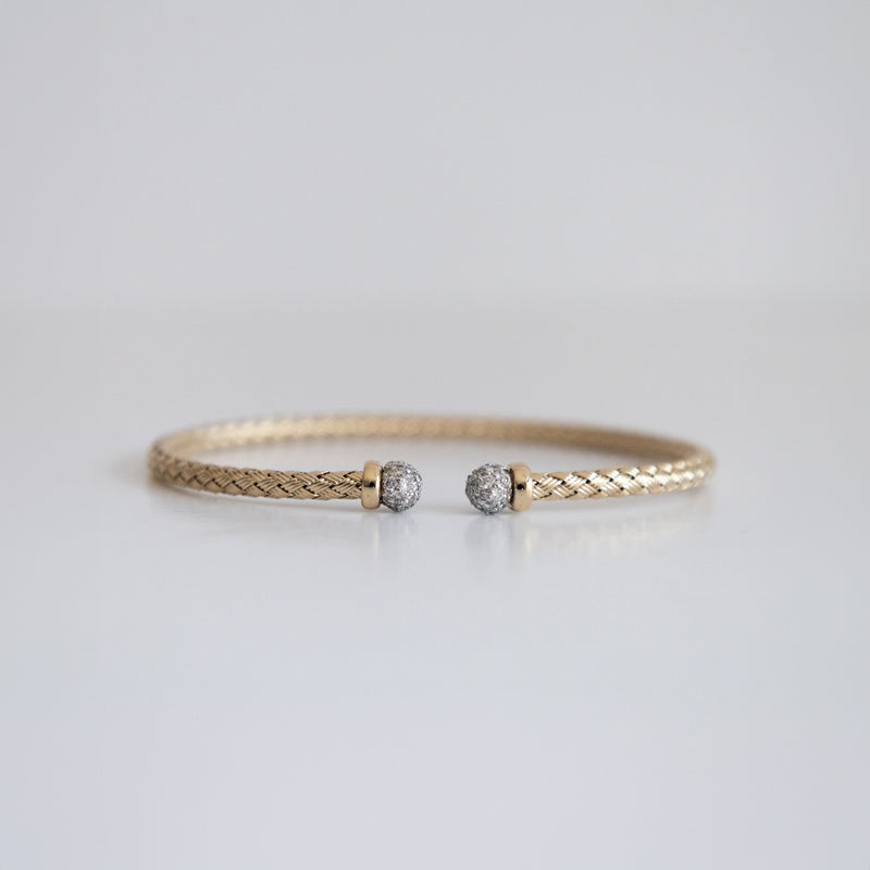 14K Two-Tone Gold Woven Bangle Tipped with 1.5ct Pavé Set Lab-Grown Diamonds (E Color, VS1 Clarity)