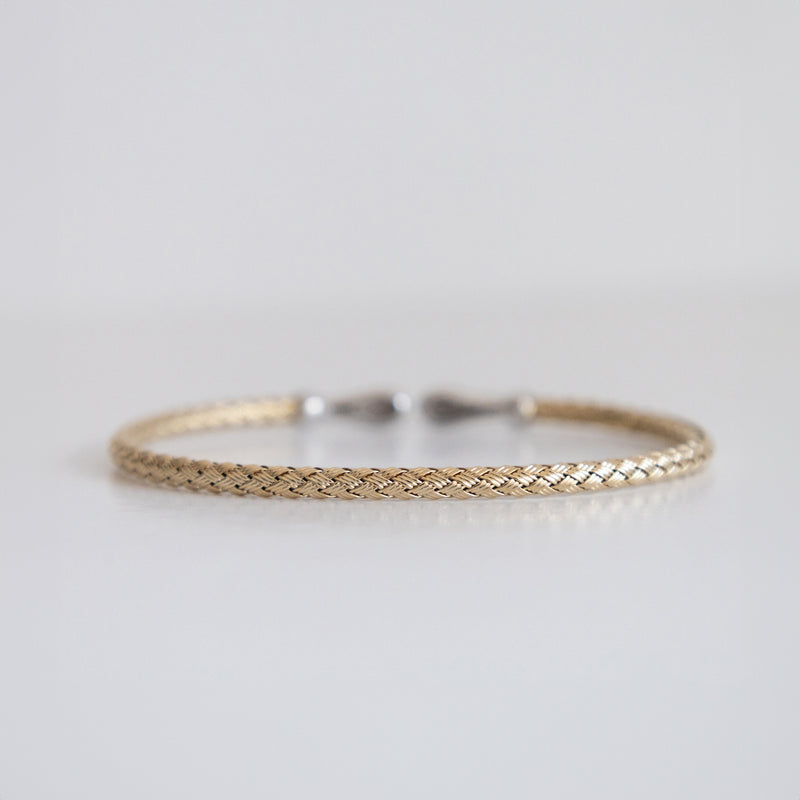 14K Two-Tone Gold Woven Bangle Tipped with 1ct Pavé Set Lab-Grown Diamonds (E Color, VS1 Clarity)