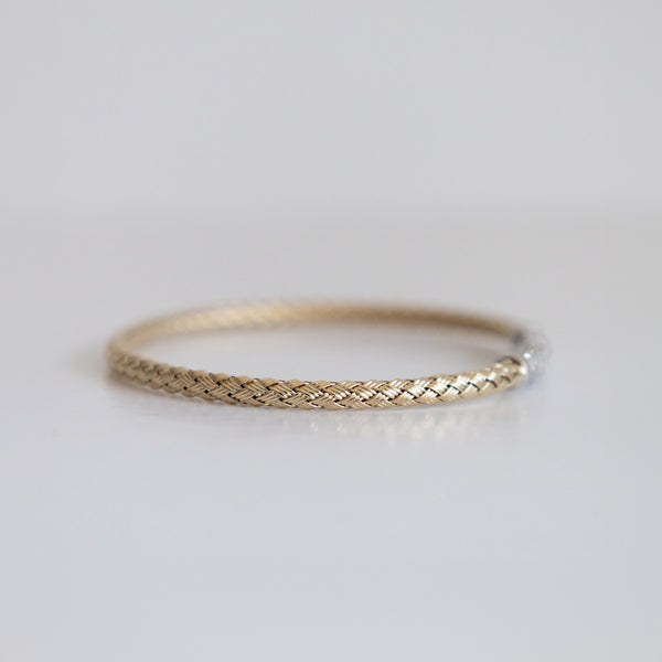 14K Two-Tone Gold Woven Bangle Tipped with 1ct Pavé Set Lab-Grown Diamonds (E Color, VS1 Clarity)