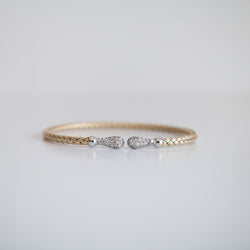 14K Two-Tone Gold Woven Bangle Tipped with 1ct Pavé Set Lab-Grown Diamonds (E Color, VS1 Clarity)